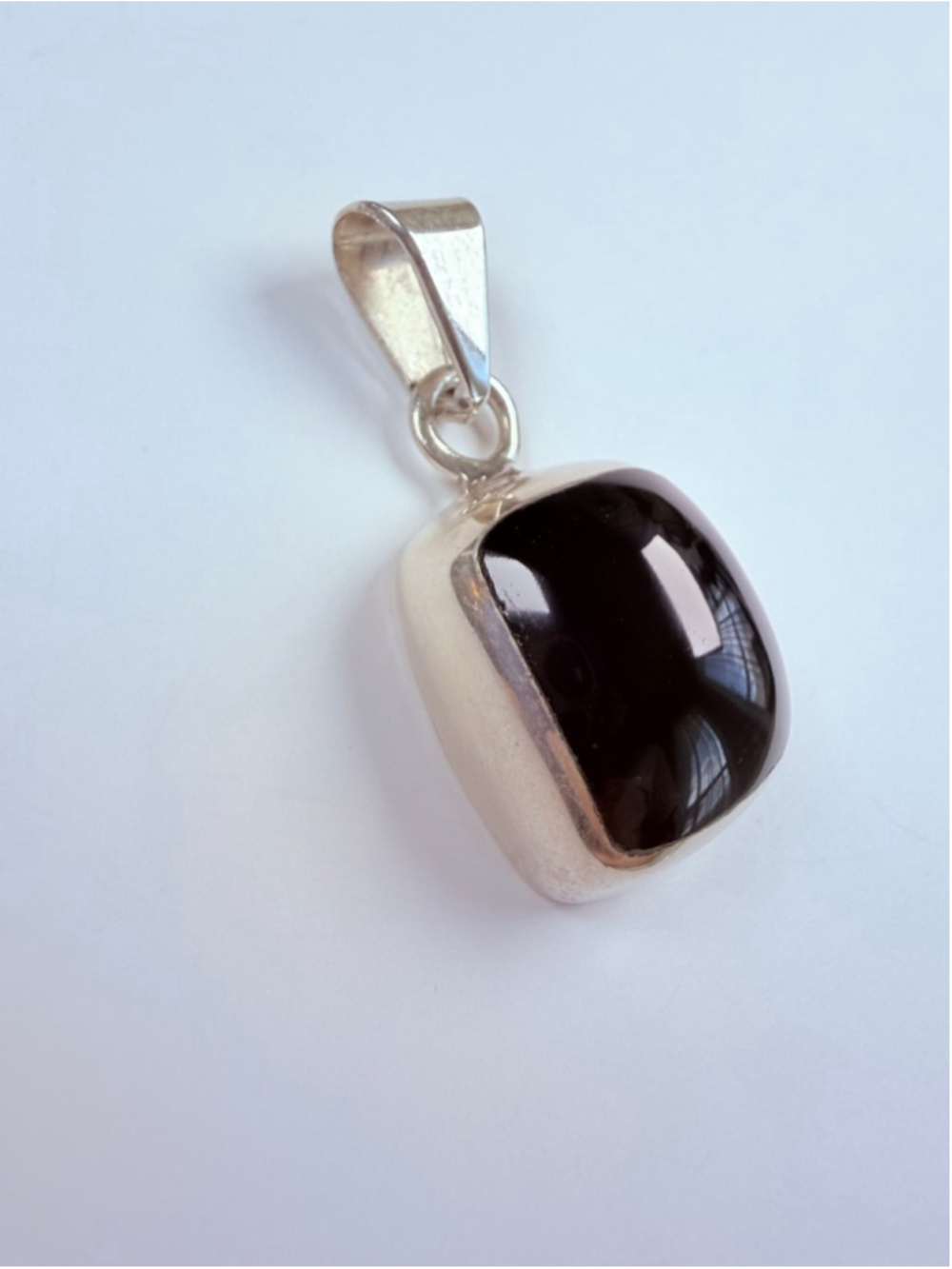 Taxco Large Puffy Black Onyx Cabochon Square Sterling Silver Pendant VTG Mexico - Picture 2 of 7